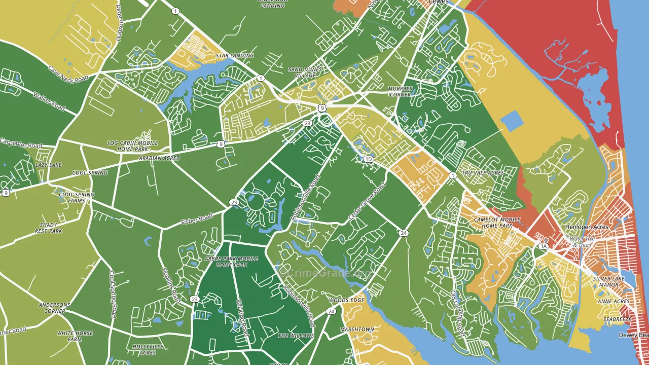 Lewes, DE Map of Robbery Rates