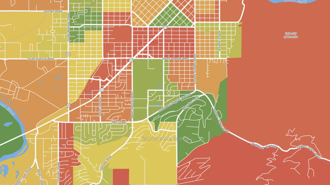 Lewis and Clark, Missoula, MT Map of Robbery Rates