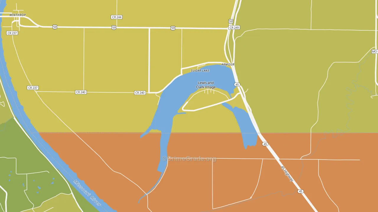 Lewis and Clark Village, MO Map of Robbery Rates