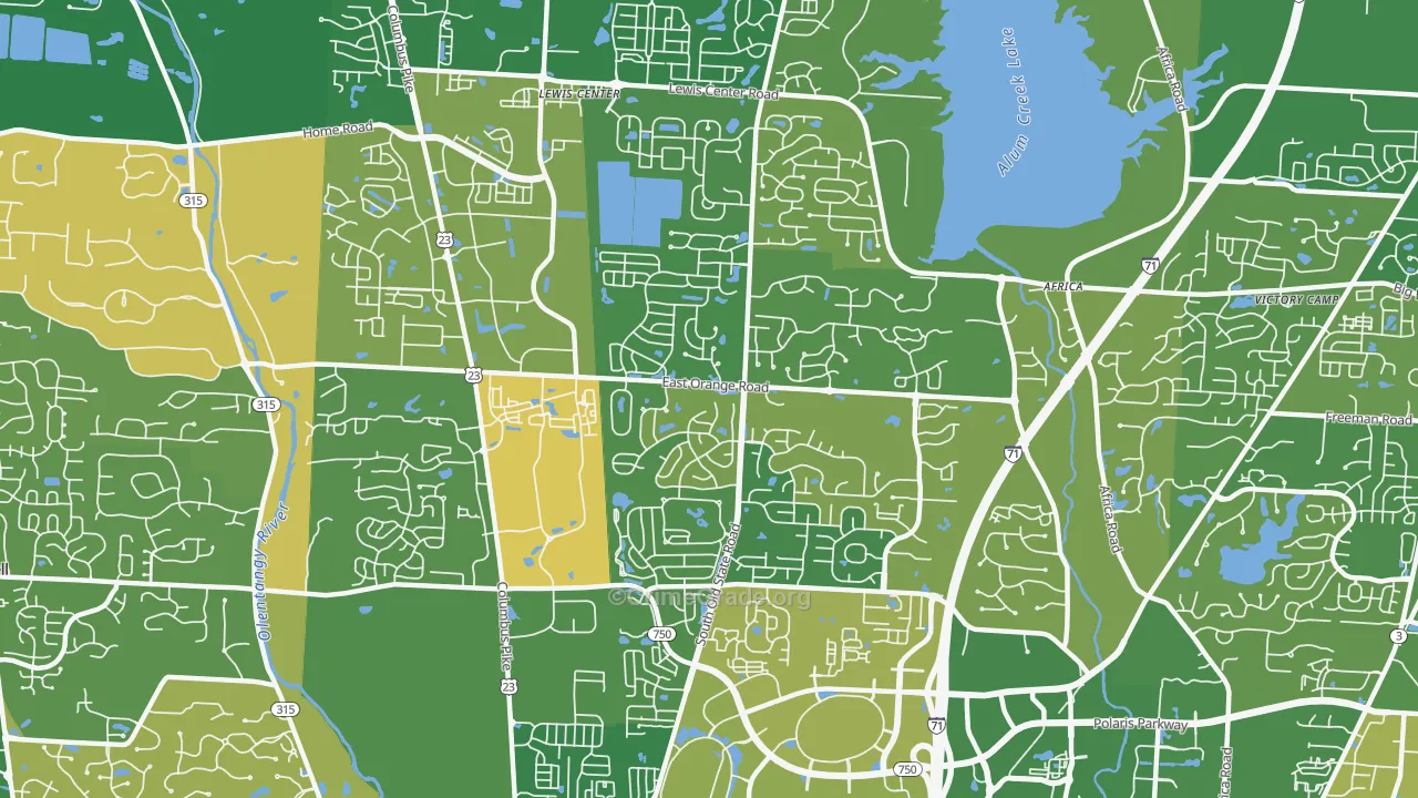 Lewis Center, OH Map of Robbery Rates