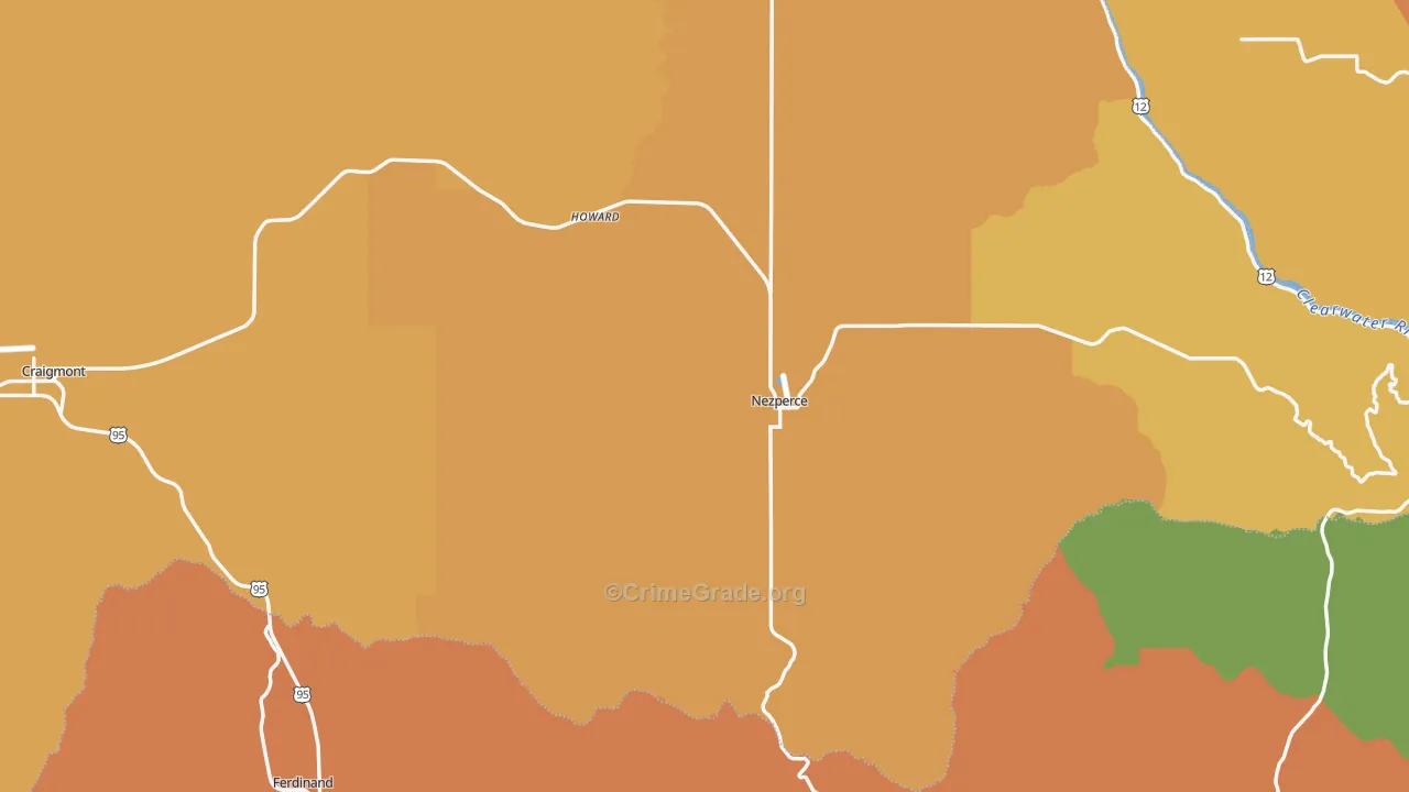 Lewis County, ID Map of Robbery Rates