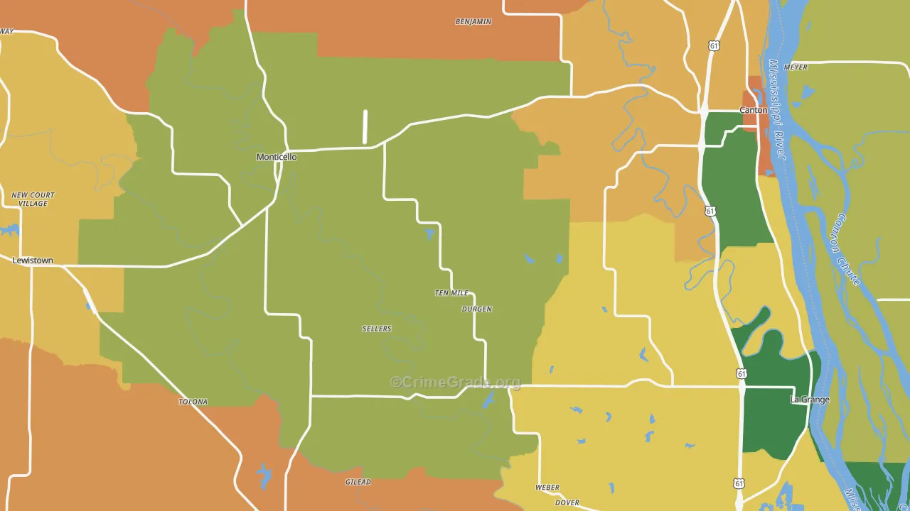 Lewis County, MO Map of Robbery Rates