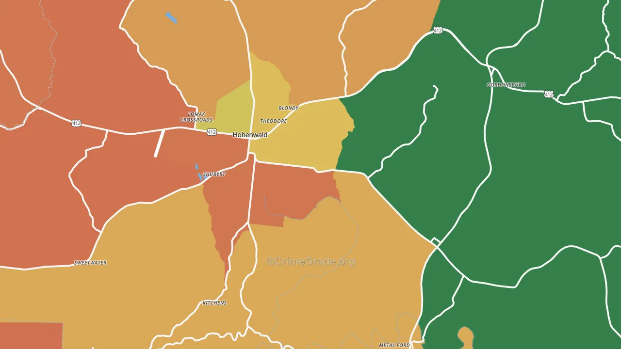 Lewis County, TN Map of Robbery Rates