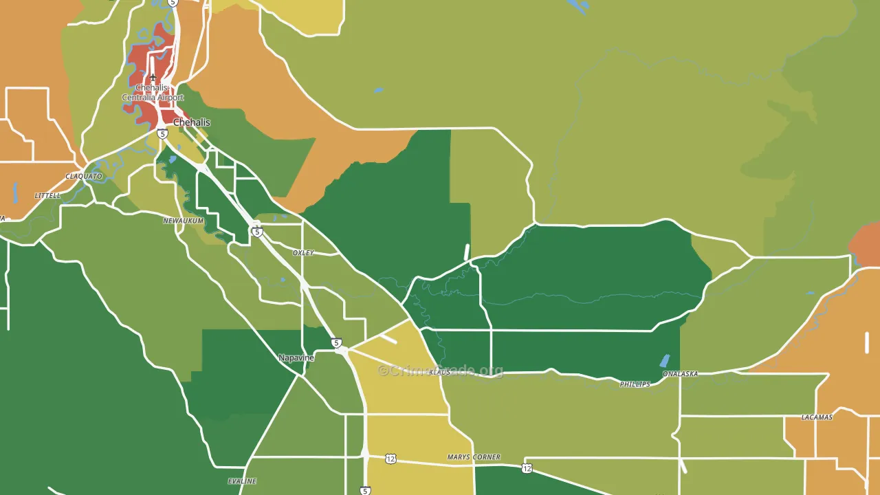 Lewis County, WA Map of Robbery Rates