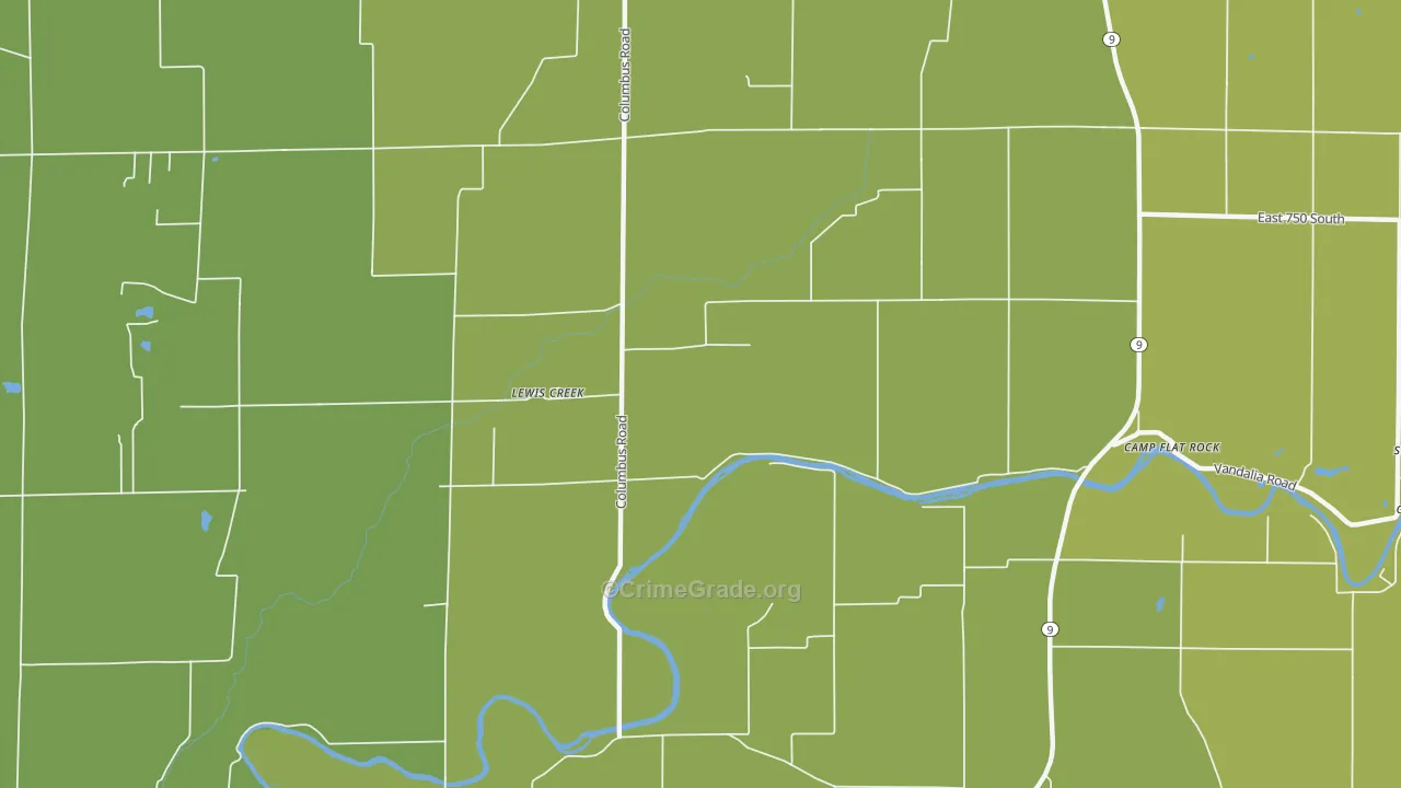 Lewis Creek, IN Map of Robbery Rates