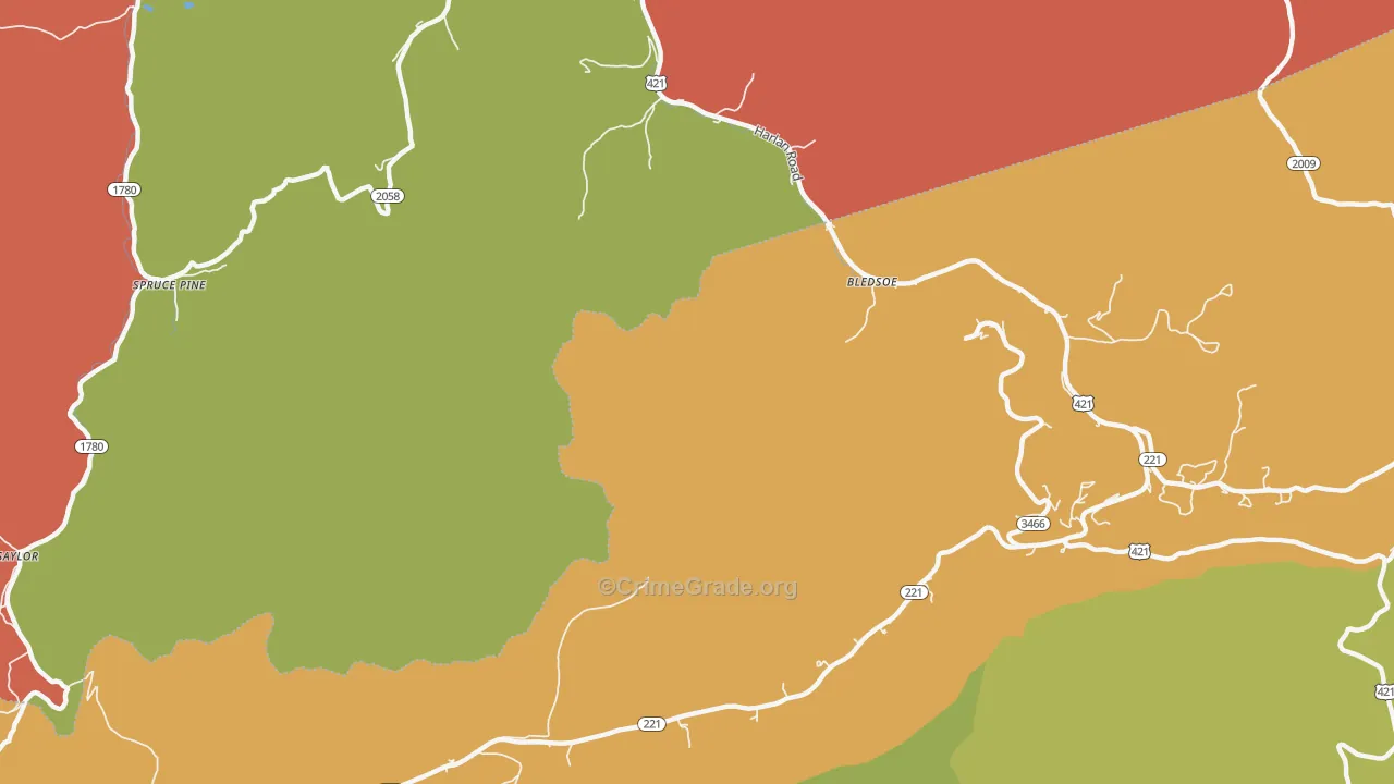 Lewis Creek, KY Map of Robbery Rates