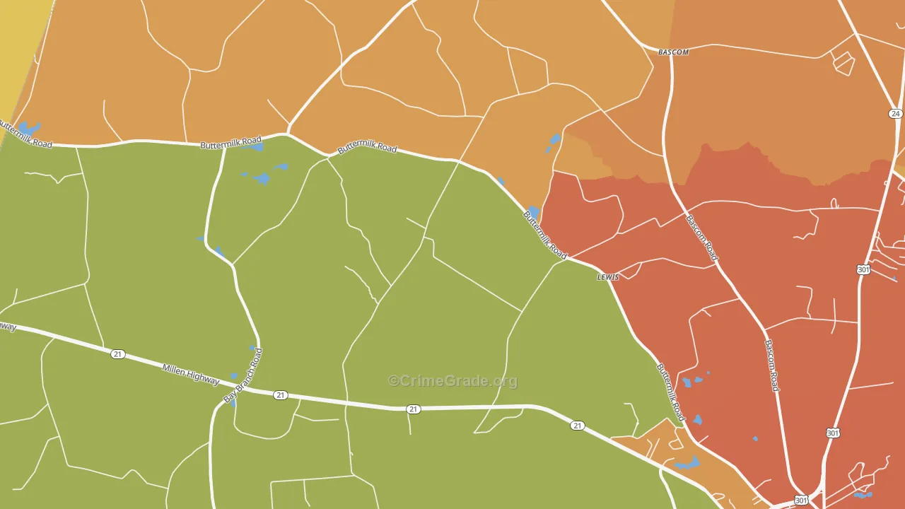Lewis, GA Map of Robbery Rates