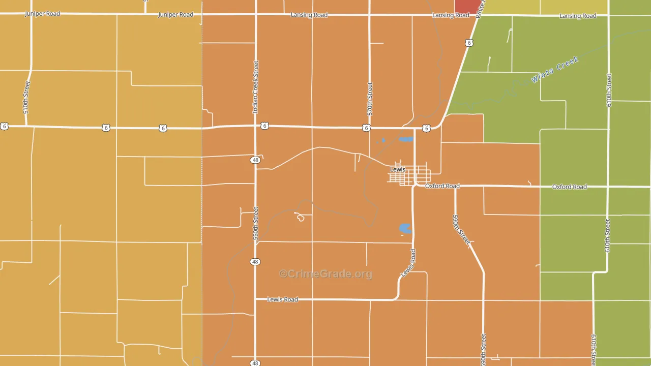 Lewis, IA Map of Robbery Rates
