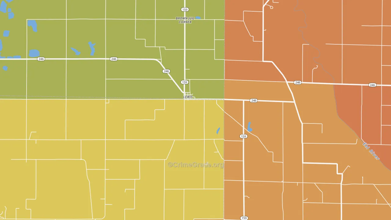 Lewis, IN Map of Robbery Rates