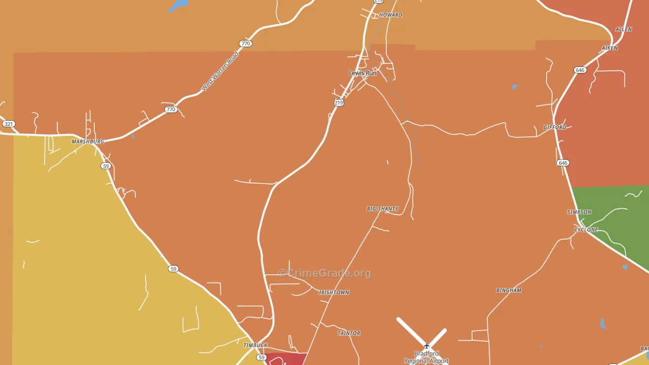 Lewis Run, PA Map of Robbery Rates