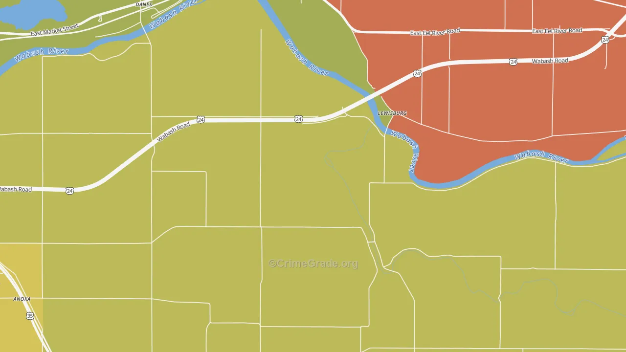 Lewisburg, IN Map of Robbery Rates