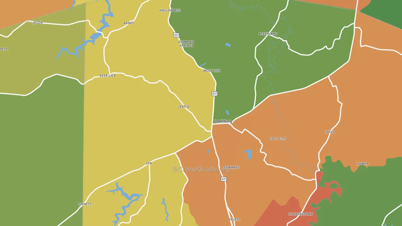 Lewisburg, KY Map of Robbery Rates