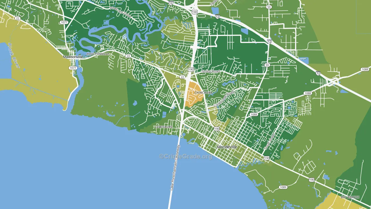 Lewisburg, LA Map of Robbery Rates