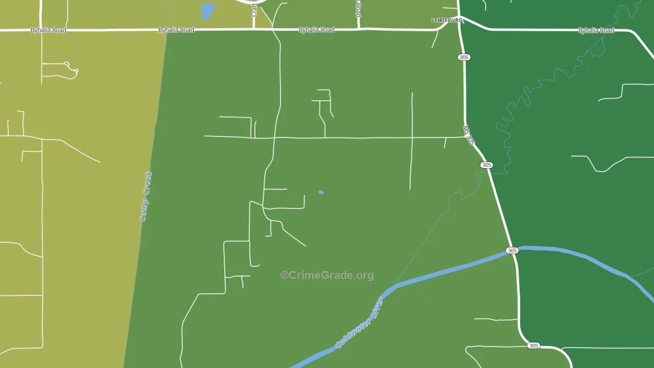 Lewisburg, MS Map of Robbery Rates