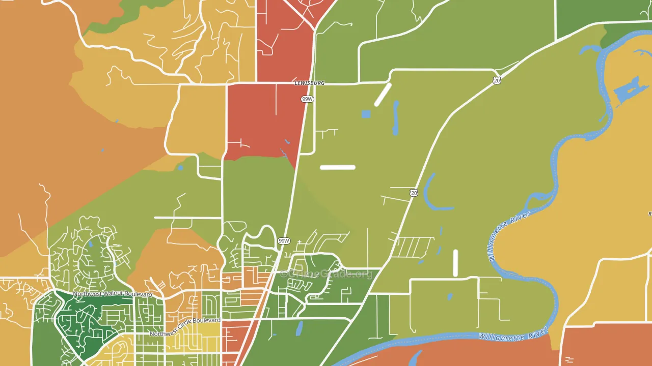 Lewisburg, OR Map of Robbery Rates