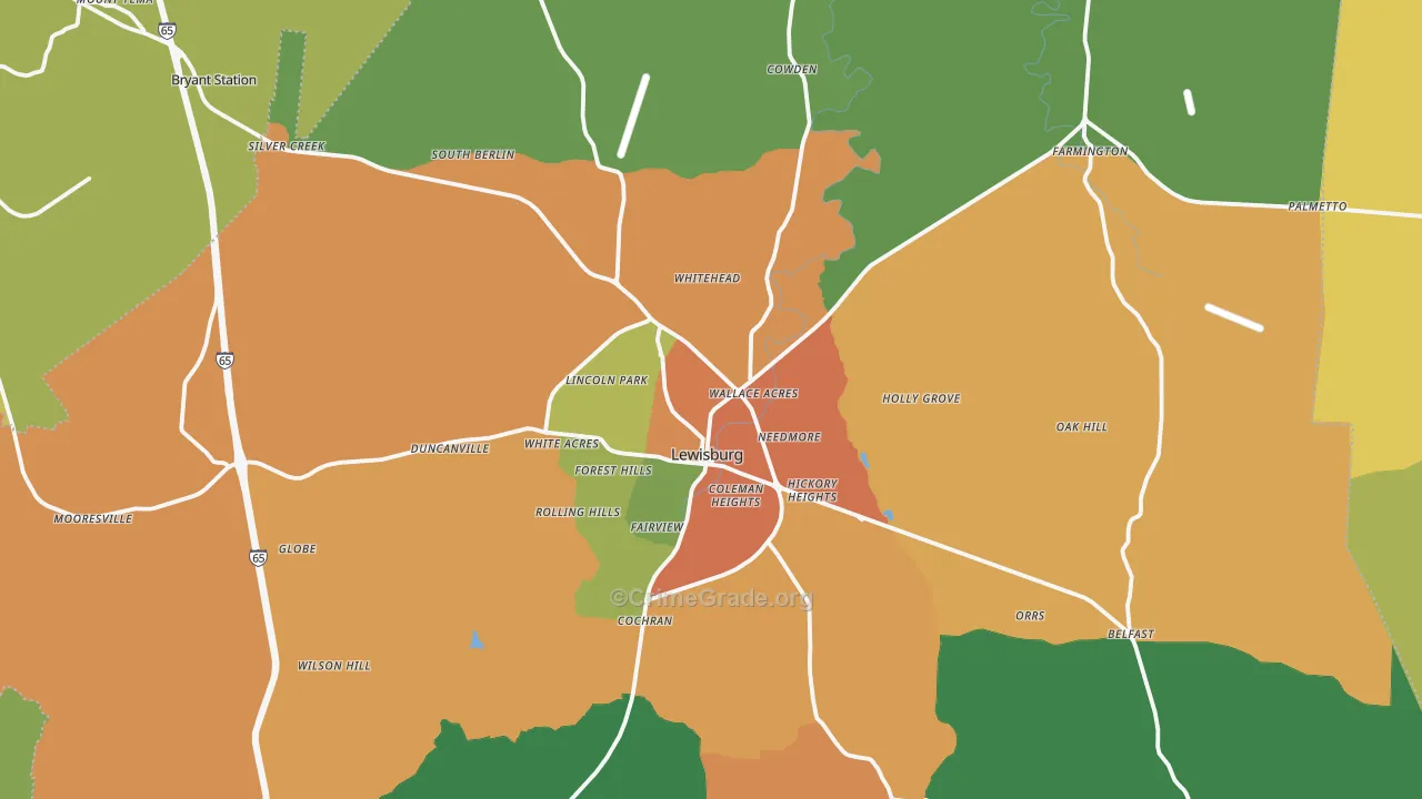 Lewisburg, TN Map of Robbery Rates