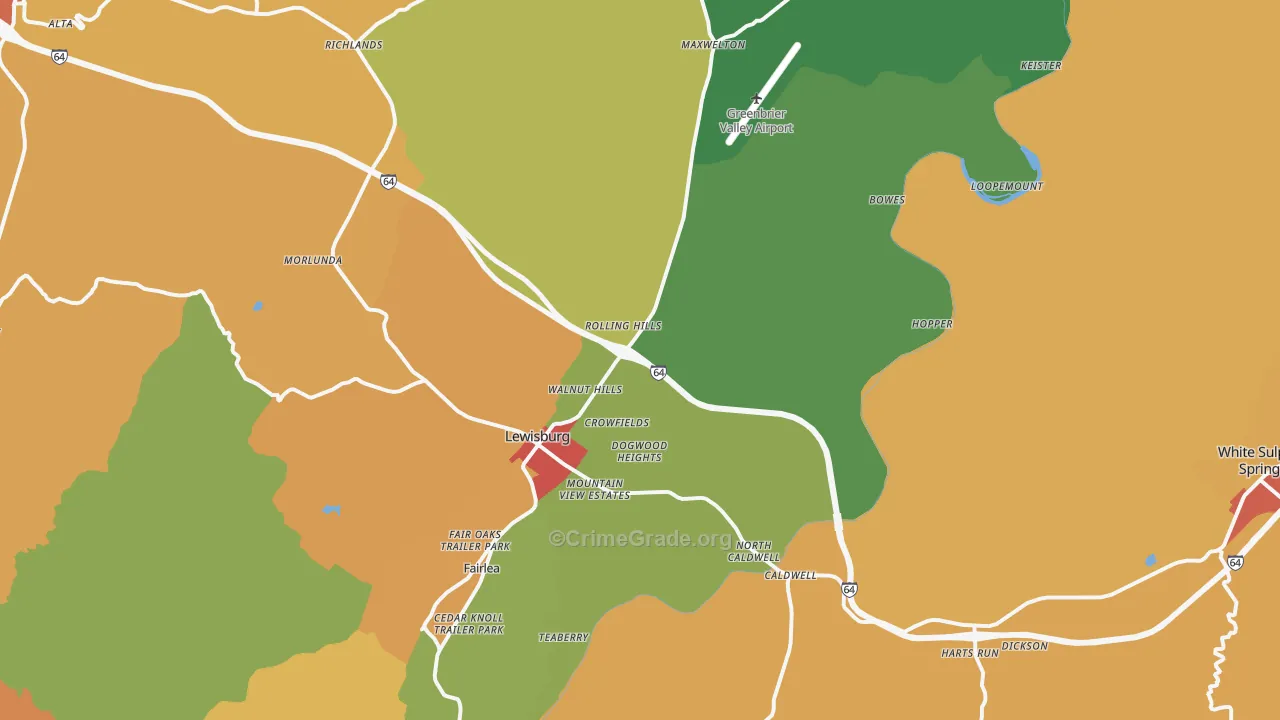 Lewisburg, WV Map of Robbery Rates