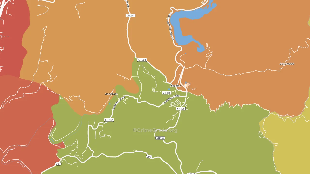 Lewiston, CA Map of Robbery Rates