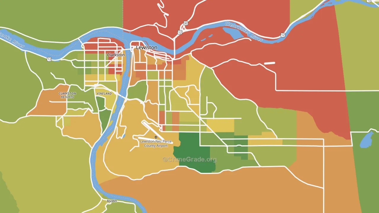 Lewiston, ID Map of Robbery Rates