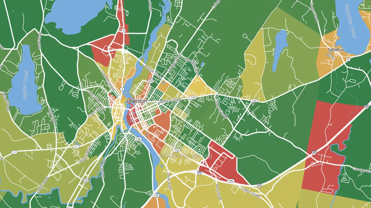 Lewiston, ME Map of Robbery Rates