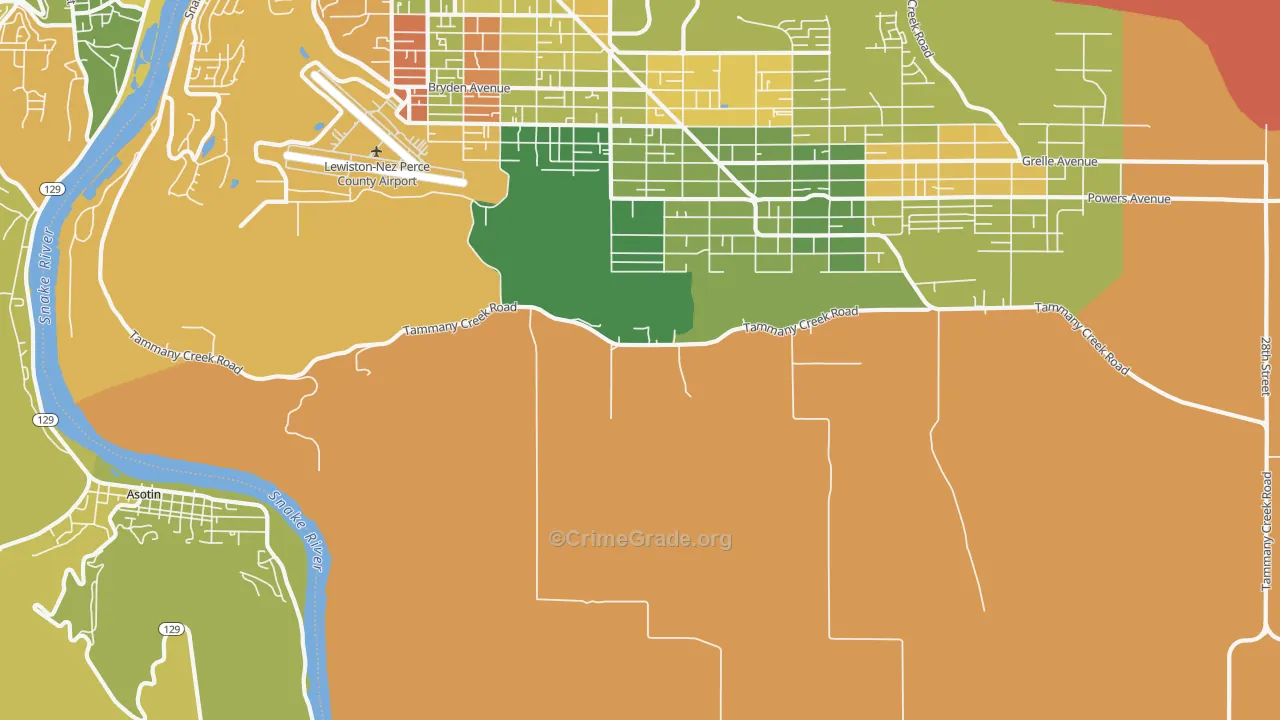 Lewiston Orchards, ID Map of Robbery Rates