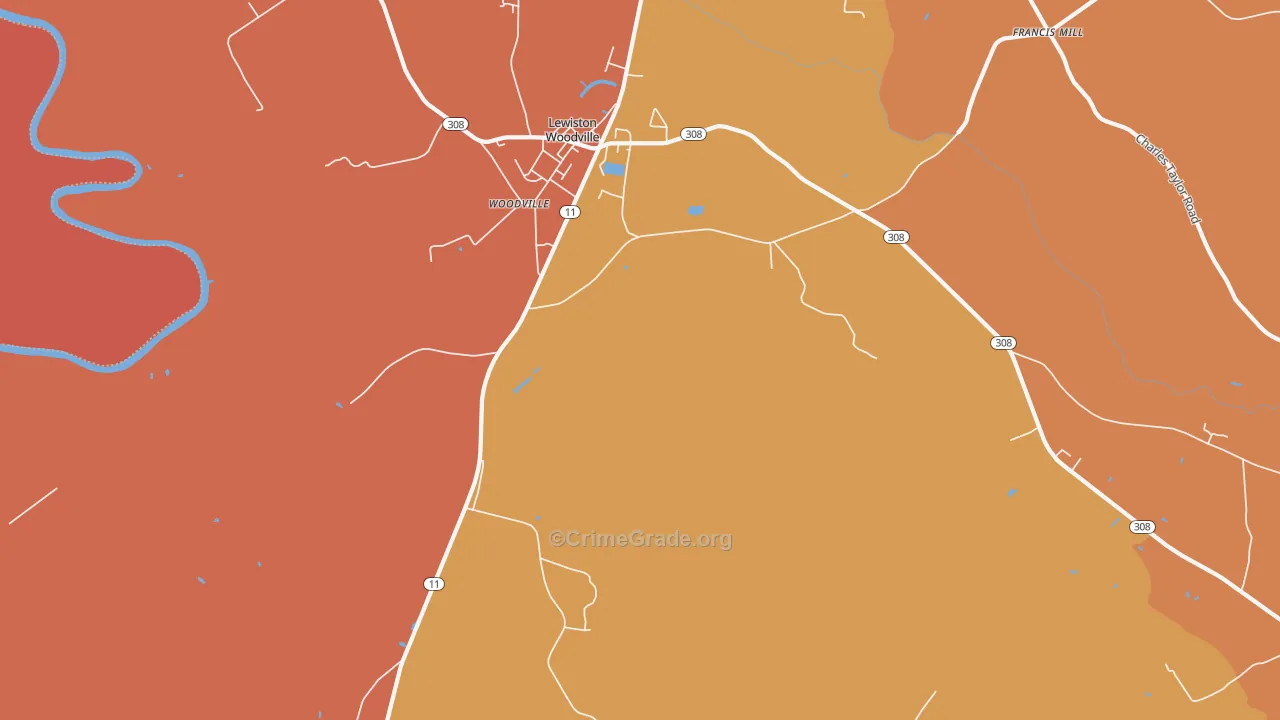 Lewiston Woodville, NC Map of Robbery Rates