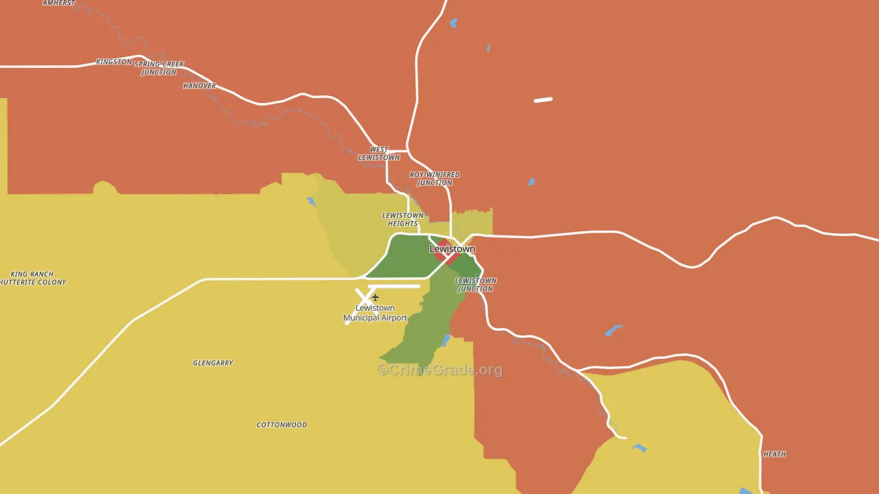 Lewistown, MT Map of Robbery Rates