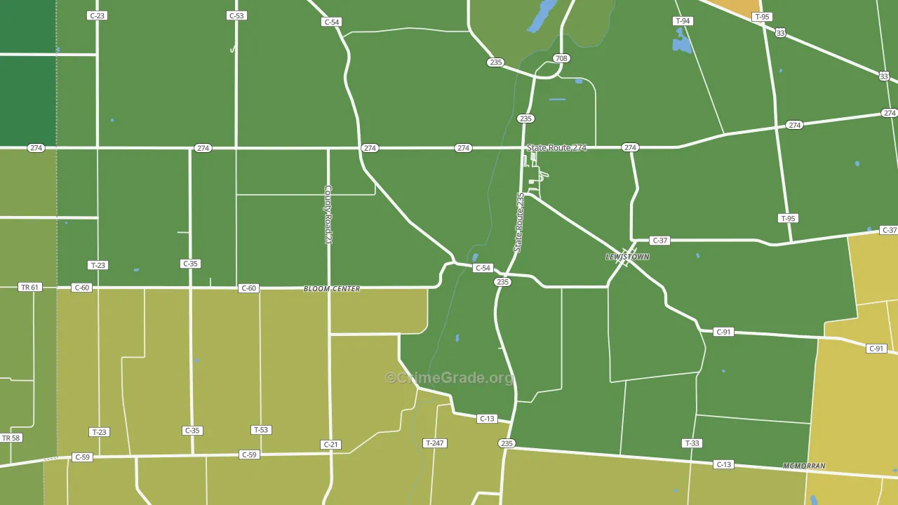 Lewistown, OH Map of Robbery Rates