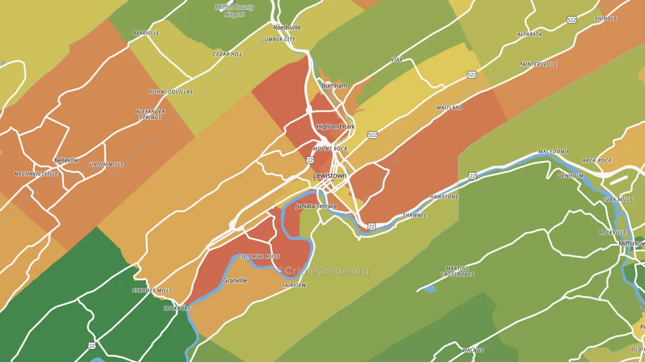 Lewistown, PA Map of Robbery Rates