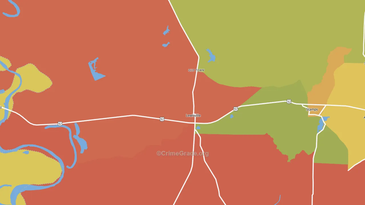 Lewisville, AR Map of Robbery Rates