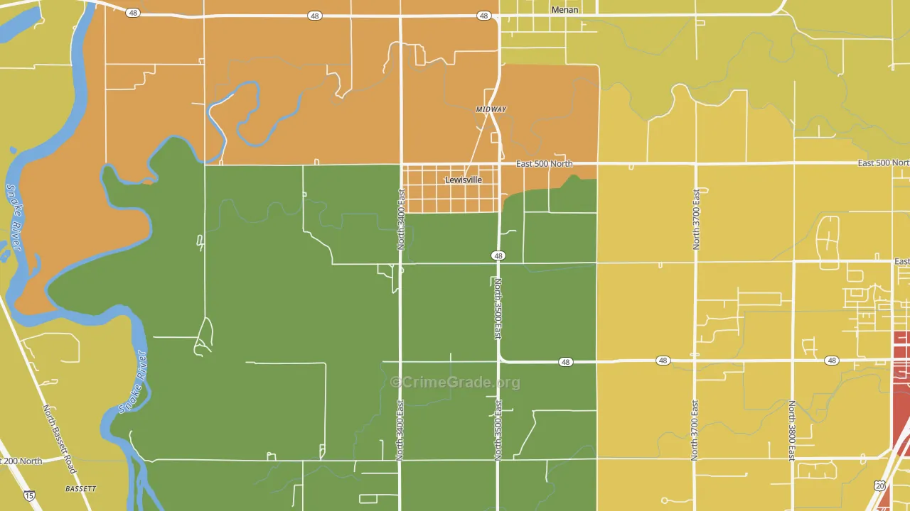 Lewisville, ID Map of Robbery Rates