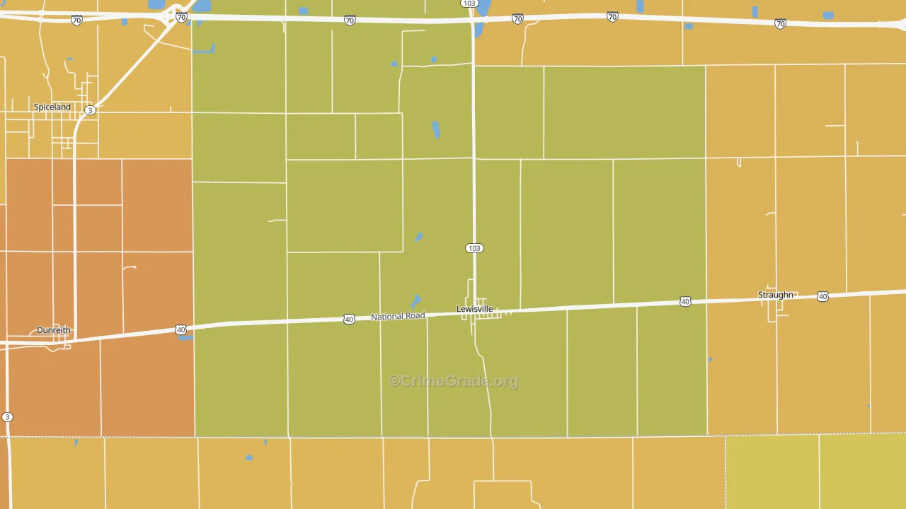 Lewisville, IN Map of Robbery Rates