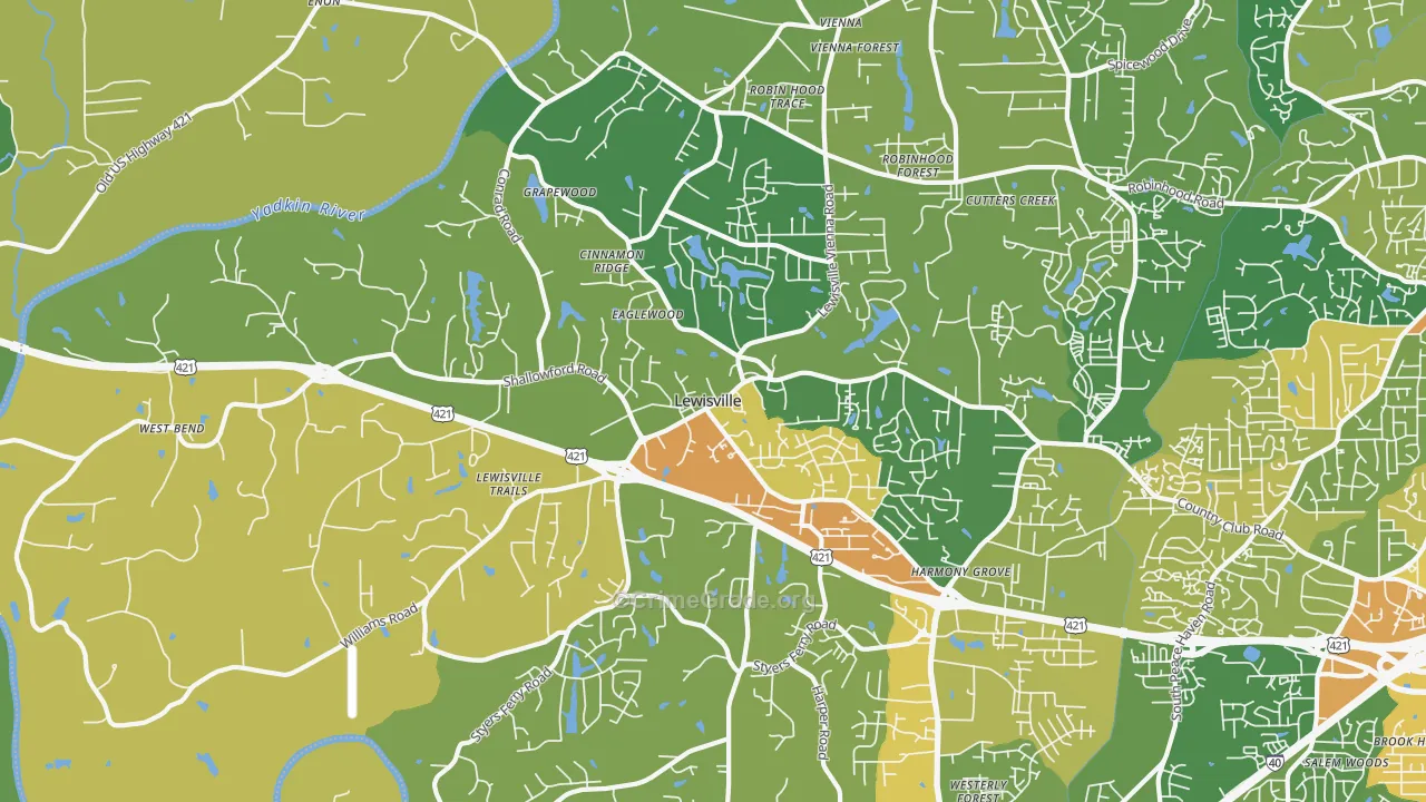 Lewisville, NC Map of Robbery Rates