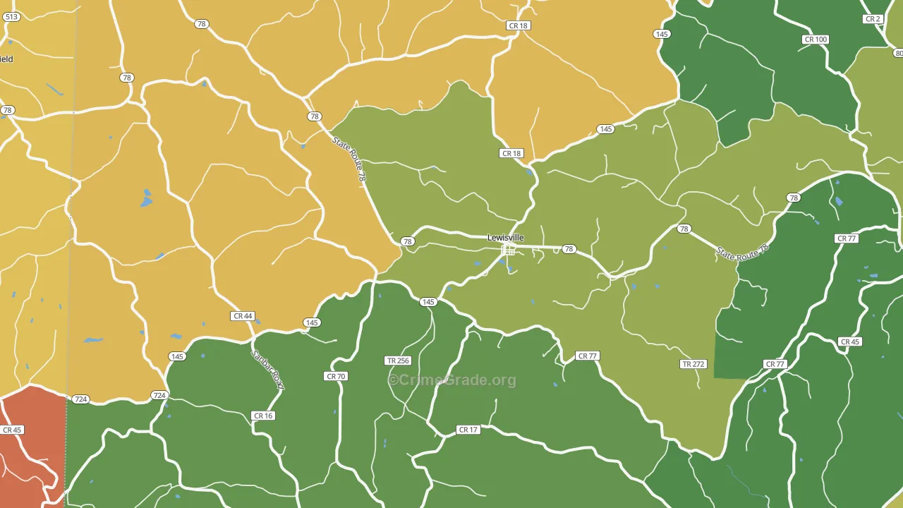Lewisville, OH Map of Robbery Rates