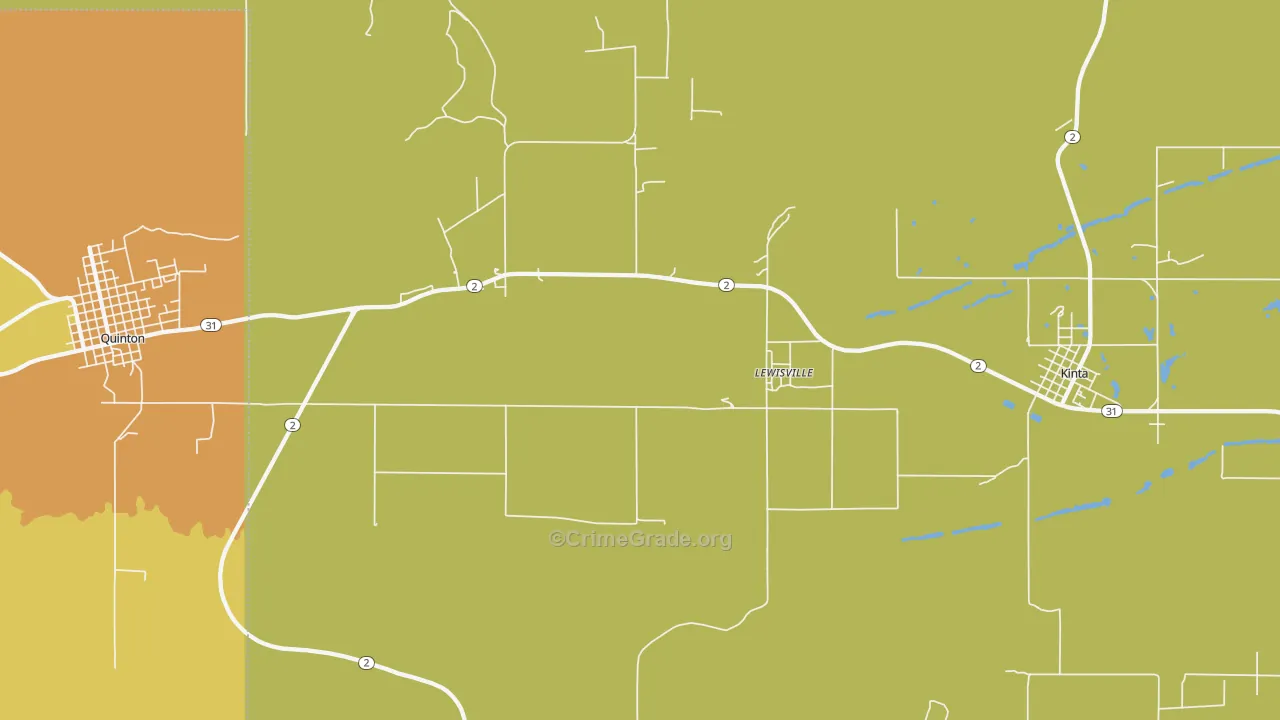 Lewisville, OK Map of Robbery Rates