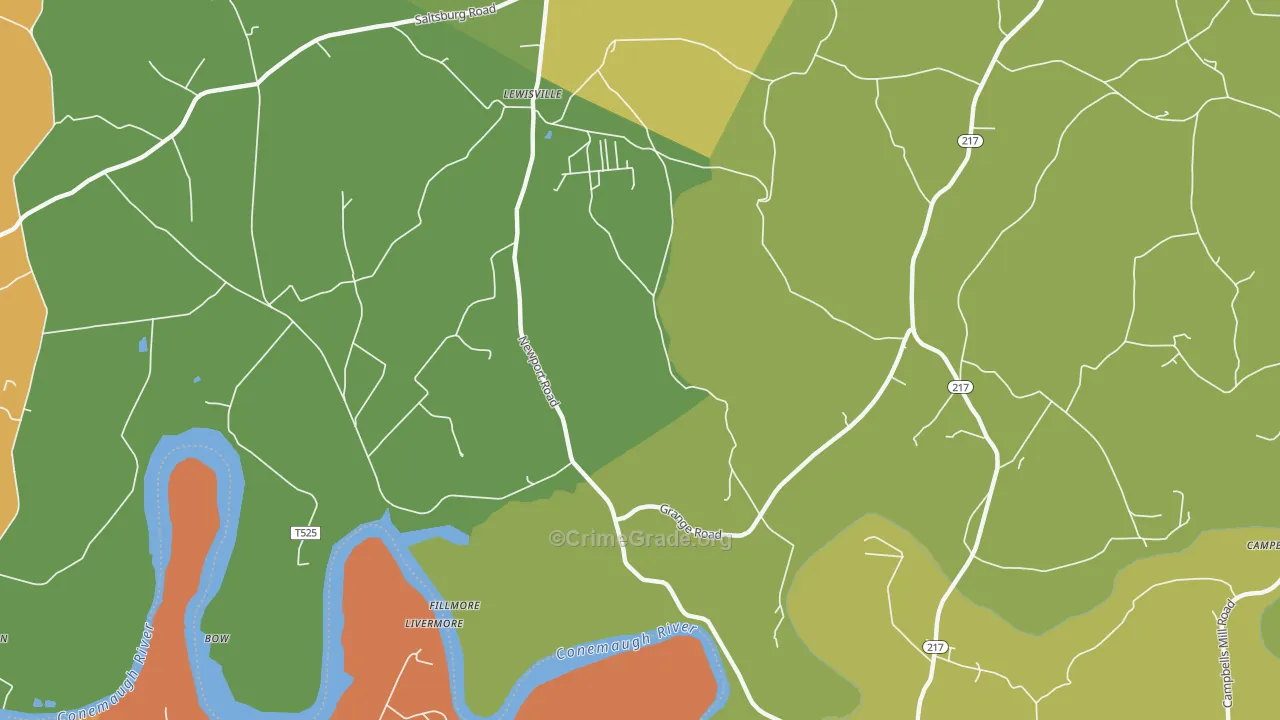 Lewisville, PA Map of Robbery Rates