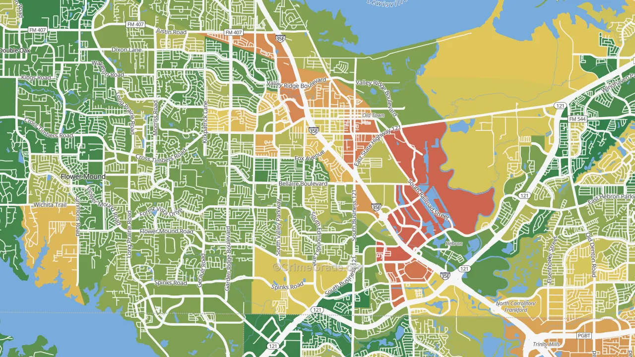 Lewisville, TX Map of Robbery Rates