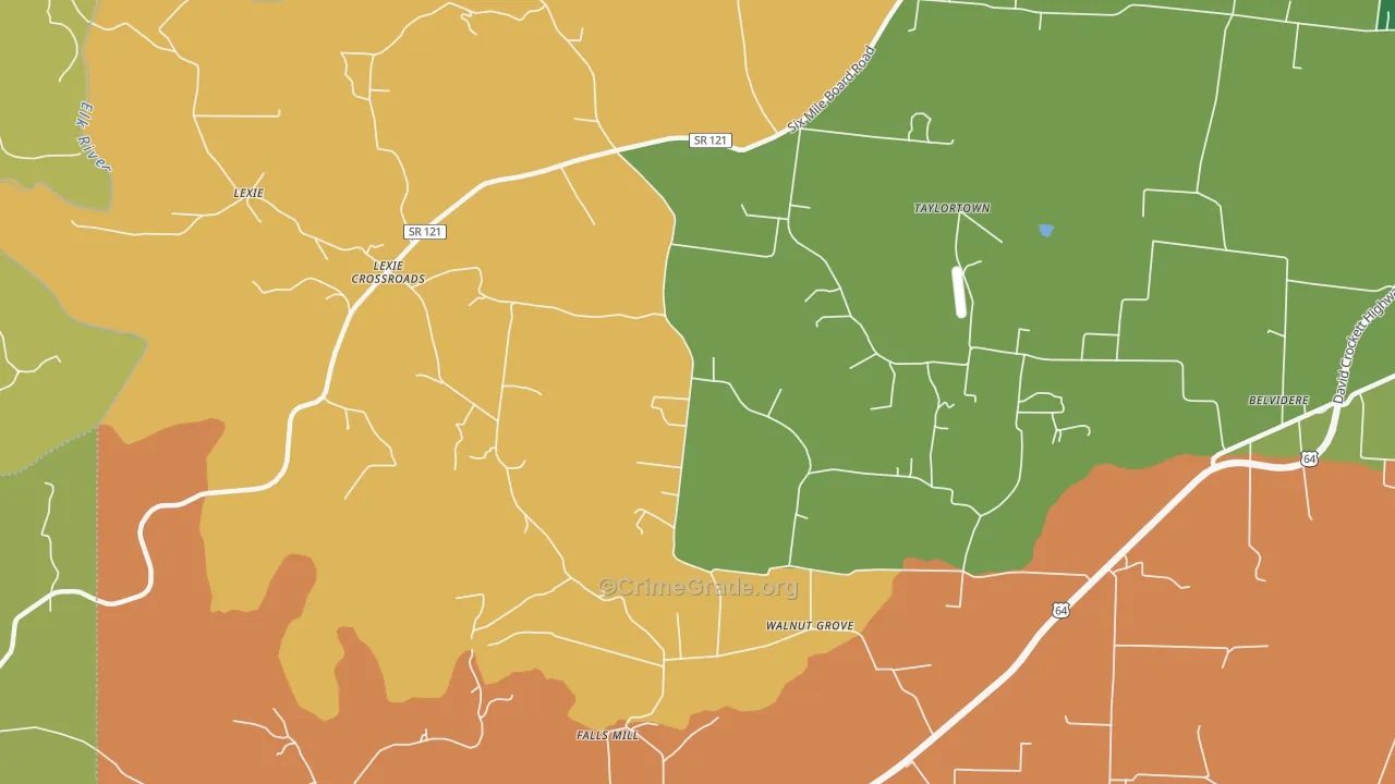 Lexie Crossroads, TN Map of Robbery Rates