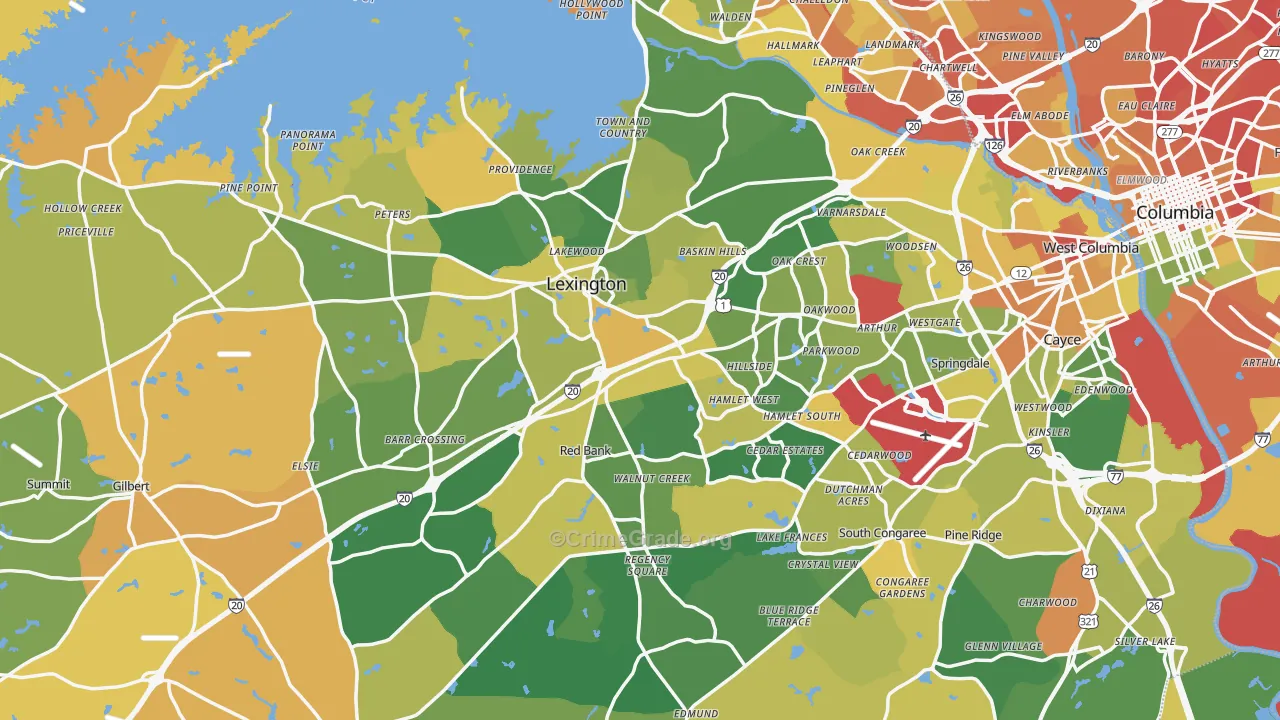 Lexington County, SC Map of Robbery Rates