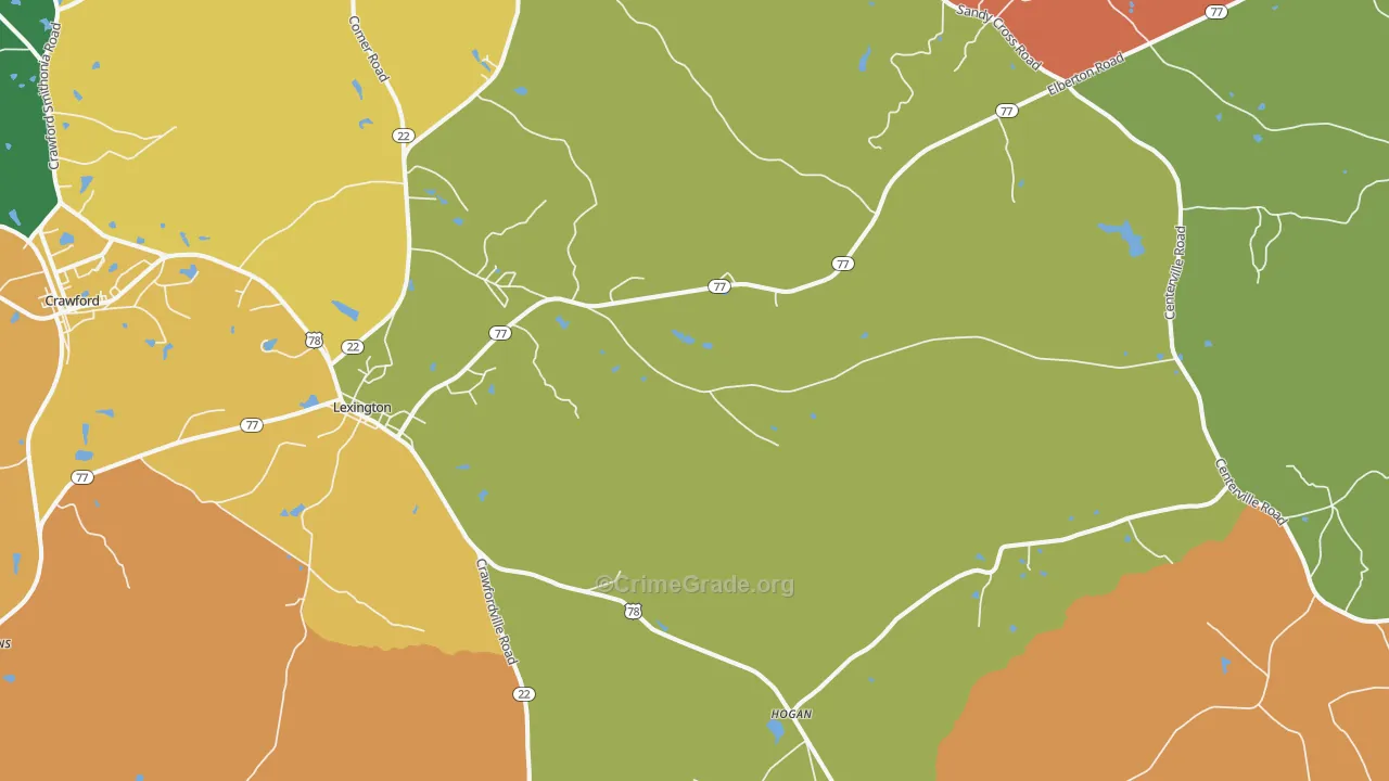 Lexington, GA Map of Robbery Rates