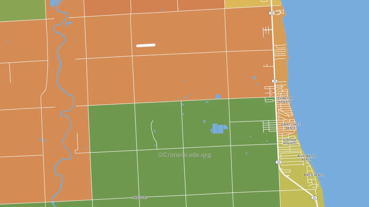 Lexington Heights, MI Map of Robbery Rates