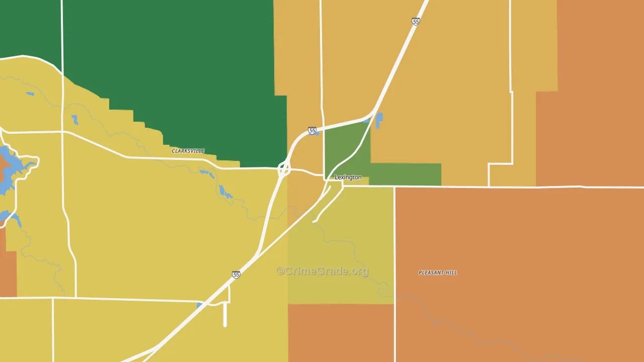 Lexington, IL Map of Robbery Rates