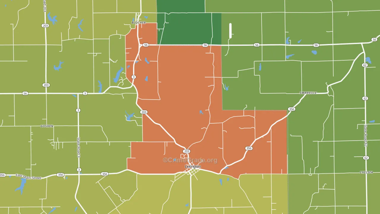 Lexington, IN Map of Robbery Rates