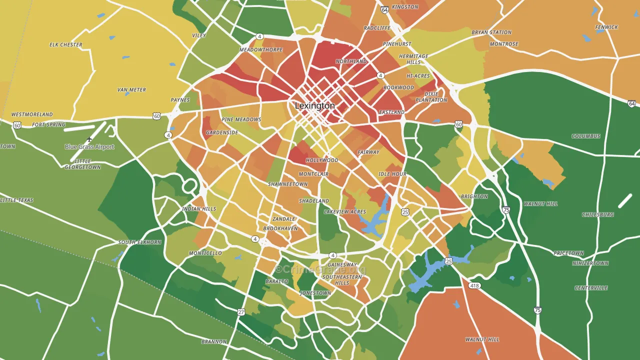 Lexington, KY Map of Robbery Rates