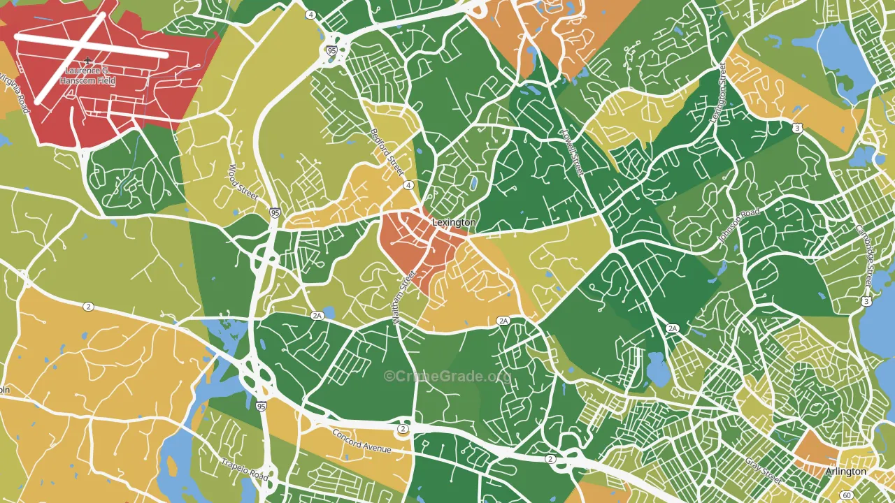 Lexington, MA Map of Robbery Rates