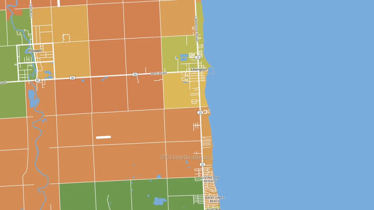 Lexington, MI Map of Robbery Rates