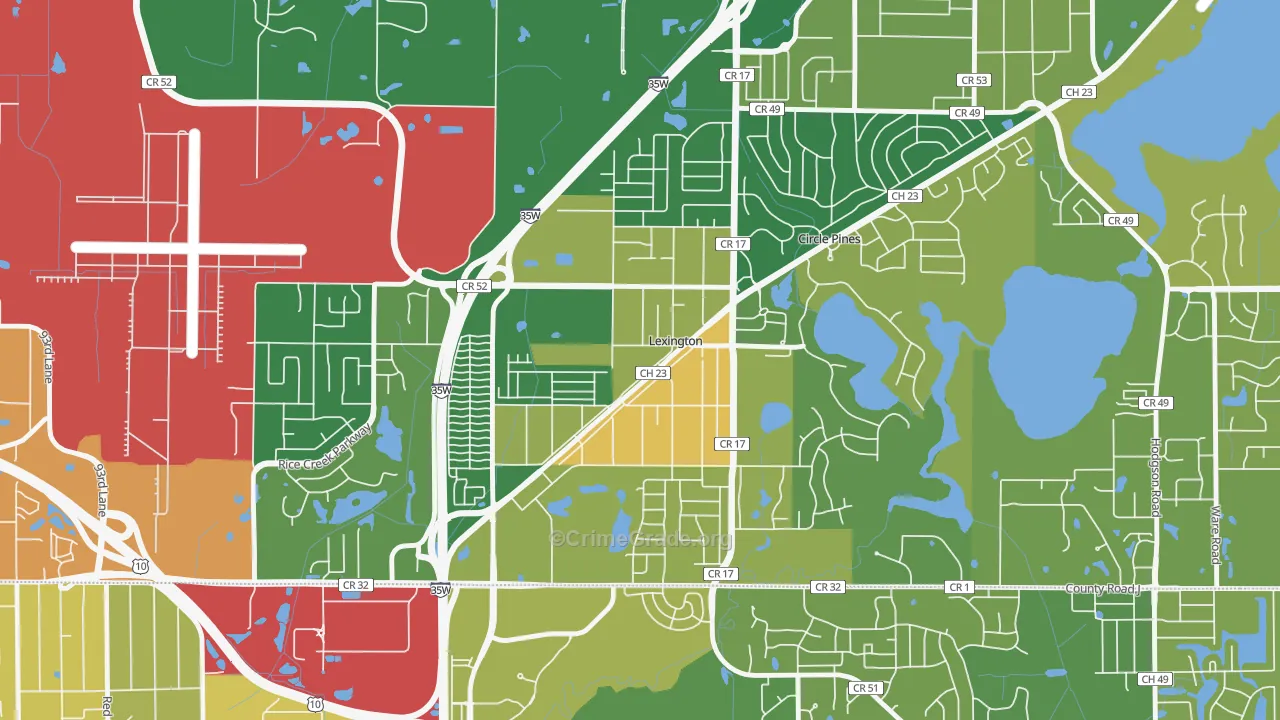 Lexington, MN Map of Robbery Rates