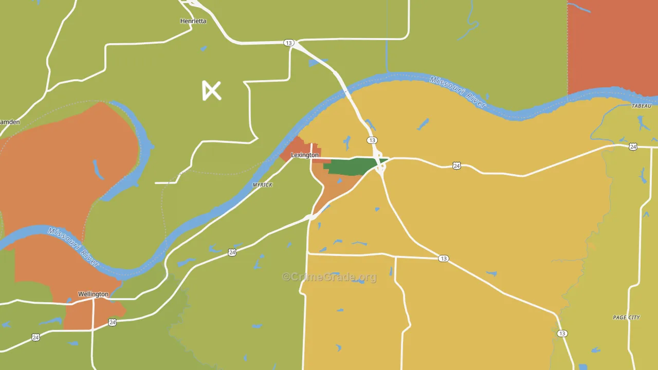 Lexington, MO Map of Robbery Rates
