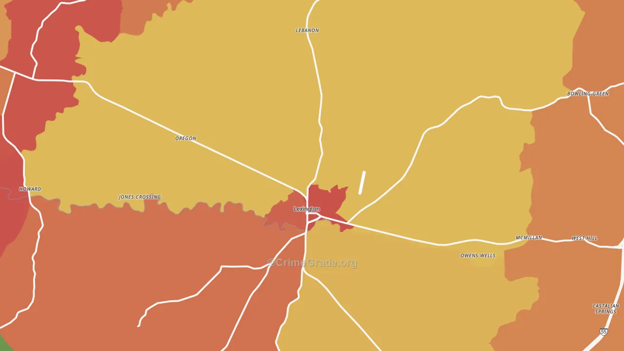 Lexington, MS Map of Robbery Rates