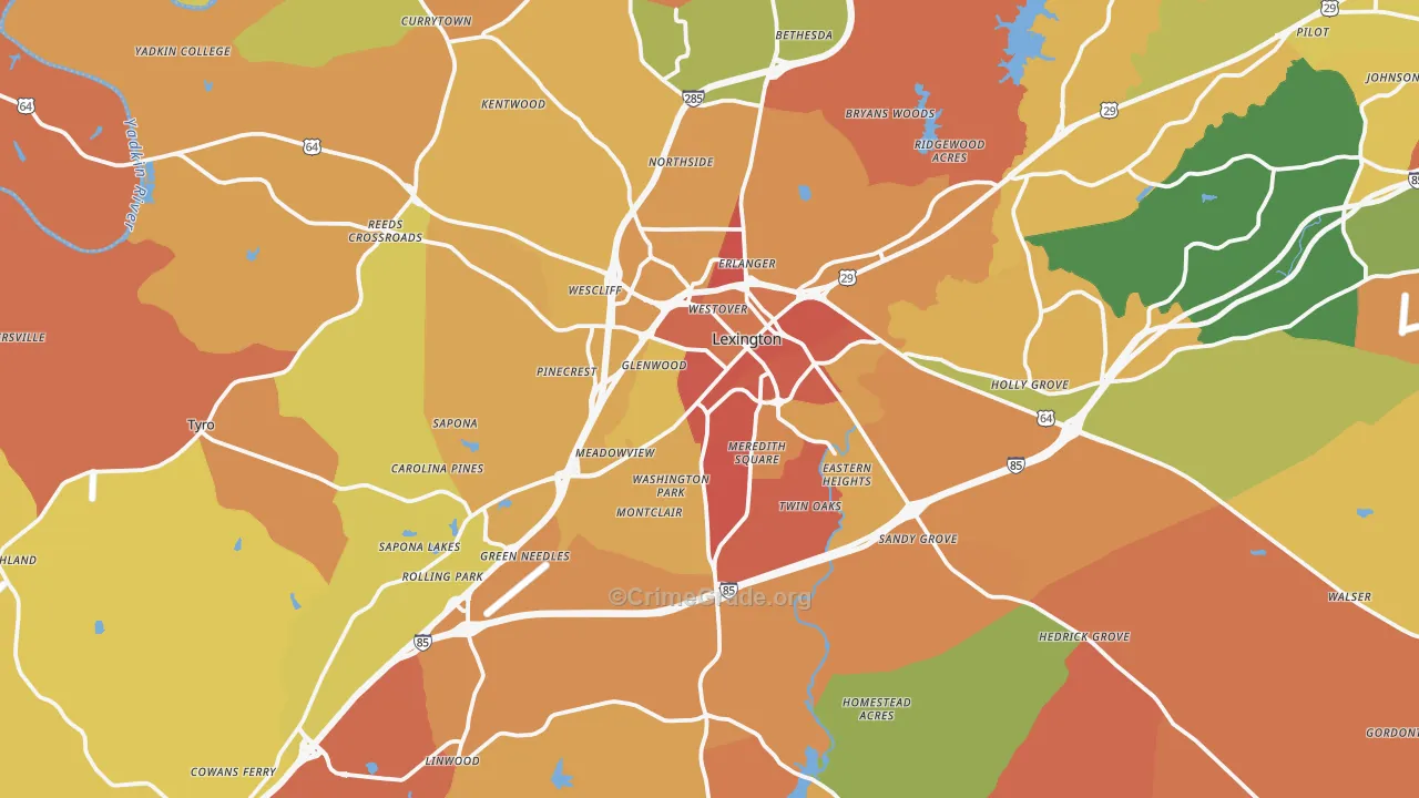 Lexington, NC Map of Robbery Rates